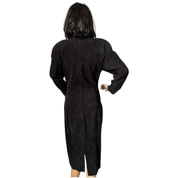 Vintage 80's Cedars Black Suede Batwing Sleeve round neck Midi Dress small - Picture 2 of 16